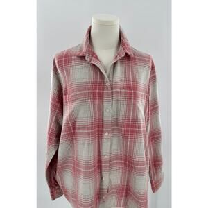 Madewell Pink Beige Flannel Shirt Cotton Button Up Top Cabincore Medium Cozycore